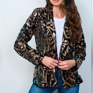 Rare Clara Sun Woo  Shimmer Sequin Artsy Blue/Bronze Modern Button Blazer Sz.Sm.